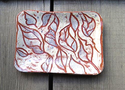 Ceramic terracotta flower motif tray -fat rectangle