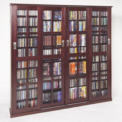 Leslie Dame MS-1400DC Mission Style Multimedia Storage Cabinet with Sliding Glass Doors, Cherry On Sale