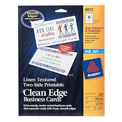 Avery Linen-Textured Two-Side Clean Edge Business Cards for Inkjet Printers, White, Pack of 200 (08873)