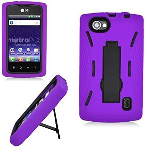 For Lg Optimus M+ M Plus Ms695 Metopcs CellularvillaTM 2pc Hard and Soft Purple and Black Kickstand Case