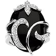 14K White Gold Onyx and Diamond Ring