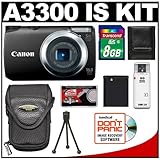 Canon PowerShot A3300 IS Digital Elph Camera (Black) with 8GB Card + Case + ....