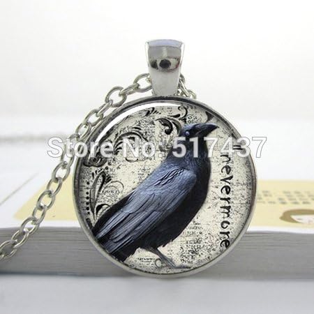 Pretty Lee Poe'S Raven Art Pendant Charmart Glass Round Glass Domeraven Necklace Resin Pendant Photo Pendant