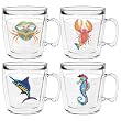 Colorful Caribbean Creatures 12 oz Insulated Coffee Mug Set, Clear (4 designs)