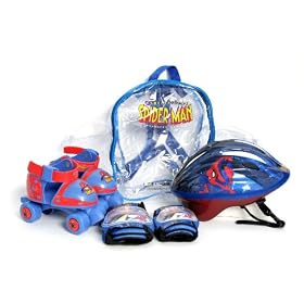 Templar - Spiderman Spectacular - ROS1QUCOM - Jeu de Plein Air - Set Combo Patin B�b� Quad R�glable avec Set 3 Protections - Coudi�res / Genouill�res / Casque - Sac a dos Cristal - T 25-32