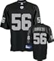 Derrick Burgess Youth Jersey: Reebok Black Replica #56 Oakland Raiders Jersey - Large (14-16)