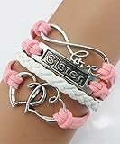 Handmade Sister Heart to Heart Charm for Friendship Gift - Fashion Personalized Leather Bracelet