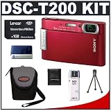 Sony CyberShot DSC-T200 (Red) 8.1 Megapixel Digital Camera with 5x Optical Zoom + Lexar Media 1GB 40x Platinum II Series Memory Stick (MS) PRO Duo Card + High Speed USB 2.0 Memory Stick (MS) Card Reader + Digital Camera Case