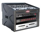 1SKB-106DJ DJ Station: Roto-mold shell, 10U slant top rack, 6U front rack, wood reinforced soft nylon cover