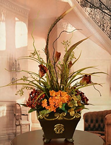 Hydrangea and Lisianthus Silk Flower Arrangement in Black Vase