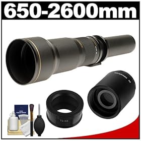 Rokinon 650-1300mm f/8-16 Telephoto Lens (Black) (T Mount) with 2x Teleconverter (=2600mm) + Cleaning Kit for Samsung NX20, NX200, NX210 & NX1000 Digital Cameras