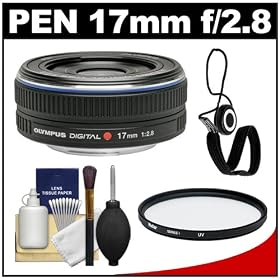 Olympus M.Zuiko 17mm f/2.8 Micro ED Digital Zoom Lens (Black) with UV Filter + Accessory Kit for PEN Micro 4/3 E-P1, E-P2, E-P3, E-PL1, E-PL2, E-PL3, E-PM1 Cameras