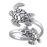 Antiqued Sterling Silver Sea Turtle Ring - Adjustable