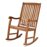 Teak Rocking Chair With Gently Sloped Seat Curved Lumbar Support Solid Brass Fittings & Constructed of Java Teak