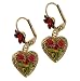 Michal Negrin Heart Locket Earrings with Embelished Flowers and Red Swarovski Crystals