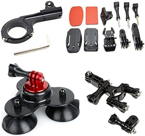 AFUNTA 14-in-1 Accessories Bundle Kit Ultimate Combo for GoPro Hero 4 Hero 3+ Hero 3 Hero 2 Digital Camera, Removable Tri-Angle Suction Cup Mount with CNC Aluminum Alloy Mount & Screw + Bicycle Handlebar / Seatpost Clamp with 3-way Adjustable Pivot Arm + Bike Motorcycle Aluminum Handlebar Bar Mount Adapter + New Adapter of Tripod Set Convert GoPro Mounts for All Common Cameras with 1/4 Inch Connector Using