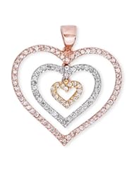 C.Z. Diamond Rose, Yellow, And White Gold Plated Nested Open Heart Pendant