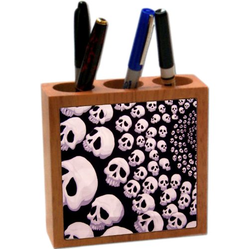 Rikki Knight® Swirl of Skulls 5 Inch Tile Maple Finished Wooden Tile Pen Holder - Pencil Stationery Holder - Desktop Accessory - Unisex - Ideal Gift for all occassions!