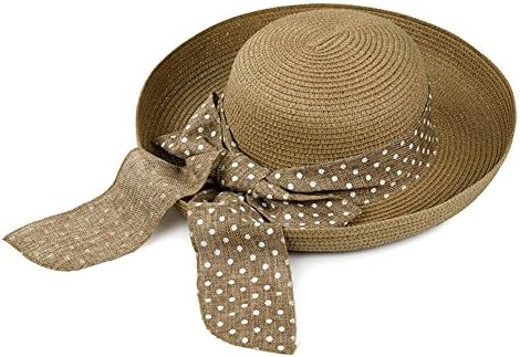 Women Brim Beach Sun Visor Shade Edge Curl Roll Hem Topper Straw Hat Cap Coffee