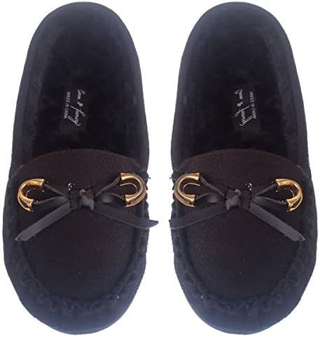 Elegant Women's Casual Loafers Faux Suede Black Moccasins With Gold Accent Bow 7.5 , M US