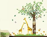 Pop Decors Removable Vinyl Art Wall Decals Mural for Nursery Room, Big Tree with Cute Giraffe