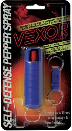 Vexor Self Defense Pepper Spray Cone Spray with Hard Case and Key Ring, Blue, 1/2-Ounce
