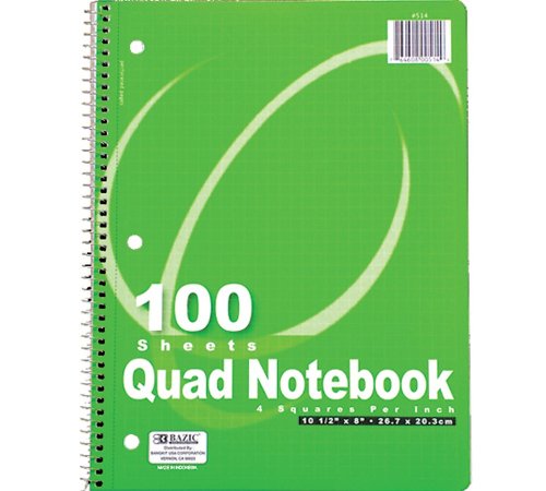 Bazic Quad-Ruled Spiral Notebook - 4 x 1 Inches - 100 Sheets (Case of 24) (514-24) Image Bazic Quad-Ruled Spiral Notebook - 4 x 1 Inches - 100 Sheets (Case of 24) (514-24)