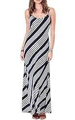 Girls Polyester Pleated Backless Empire   Waistline Scoop Neck Striped Print  Dress