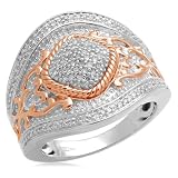 Jewelili 18k Rose Gold Plated Sterling Silver Diamond Ring (1/4 Cttw, IJ Colour, I2/I3 Clarity), Size 7