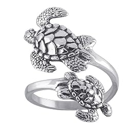 Antiqued Sterling Silver Sea Turtle Ring - Adjustable