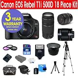 Canon EOS Rebel T1i 500D 15.1 MP Digital SLR Camera with Canon EF-S 18-55mm IS Lens + Canon 75-300mm f/4-5.6 Telephoto Zoom Lens + Rokinon 500mm F/8 Lens with 2x Converter (=1000mm) + 16 GB Memory Card + Multi-Coated UV Filter (2) + Multi-Coated Polarizer Filter + Digital Slave Flash + 50 Titanium Anodized Tripod + Deluxe Camera Bag + 6 Piece Accessory Kit + 3 Year Warranty Repair Contract