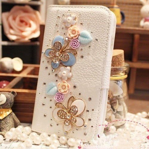 Luxury 3D Fashion Bling Diamond Bow PU Flip Wallet Leather Case Cover For Smart Mobile Phones(Fancy Butterfly , Apple iPhone 6 Plus)