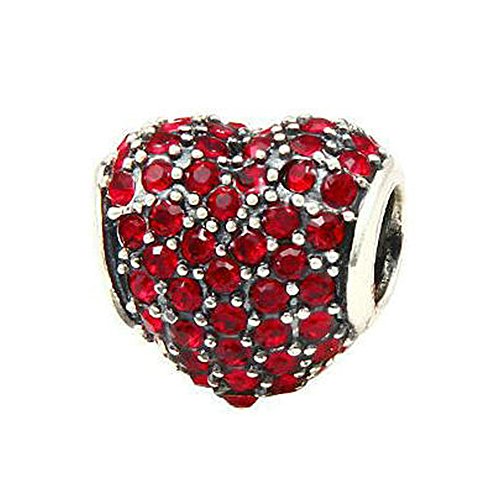 Babao Jewelry Sparkling Sweet Heart Ruby Red CZ Crystal 925 Sterling Silver Bead fit Pandora Style European Charm Bracelets