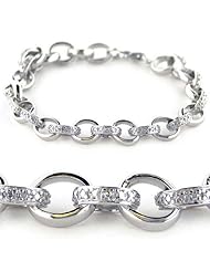 Sterling Silver Open Circle and Diamond Accent Embellished Link Bracelet