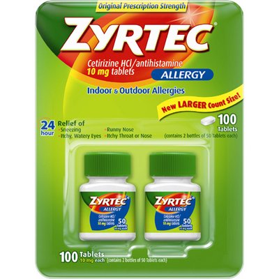 Zyrtec Cetirizine Hcl/Antihistamine (10 mg), 100 Tablets
