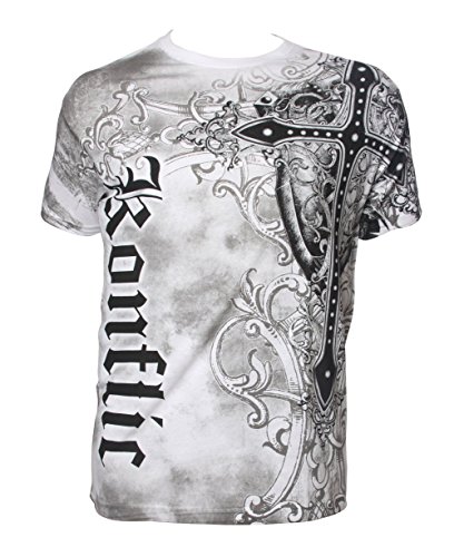 Konflic Men s Giant Cross Graphic MMA Muscle T-shirt - White - 3X-Large
