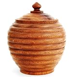 EXP Handmade Acacia Wood Decorative Tall Ribbed Jar With Polished Natural Finish