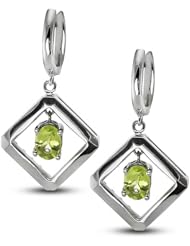 CleverEve Luxury Series Modern Diagonal-Square Sterling Silver Earrings w/ 7mm Oval Genuine Peridot Center Stones