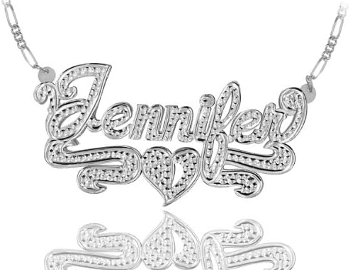 Personalized Name Necklace with Diamond Beading Imitation, Double Plate - Sterling Silver