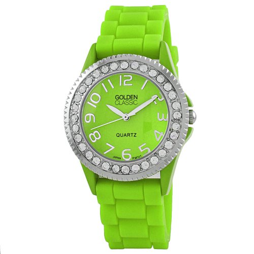 Golden Classic Women's green 'Savvy Jelly' Rhinestone Green Silicone Watch