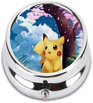 OceanArt Custom Pikachu Pokemon Unique Silver Tone Round Pill Box Medicine Tablet Organizer or Coin Purse