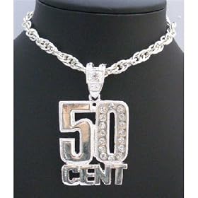 Hh025 50 Cents Stones Silver Pendant Flashy 50 Cents Pendant Affordable Bling Bling Jewelry 28 Inches Long Necklace