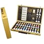 26 ACRYLIC PAINTS 4 BRUSHES, PAINTING SET & STORAGE BOX