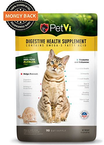 Petvi all natural probiotic nutritional supplement, gives your cat a shinier coat, healthier skin, a strong immune system and helps with digestion related problems.