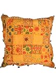 Rajasthani Traditional Decorative Multi Colored Patch, Mirror & Embroidered Ottoman or Stool with Tassels (It Comes Unfilled) MTCL00080