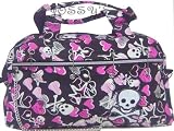 Skull Shoulder Handbag Black with white/pink Hearts