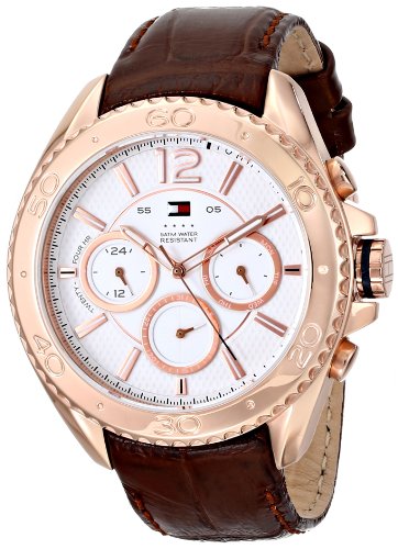 Tommy Hilfiger Men's 1791031 Rose Gold-Tone Watch with Brown Leather Band