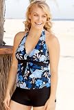 Beach Belle® Blue Maui Plus Size Halter Tie Front Boy Shortini - Women's Swimsuit Plus Size Swimsuit