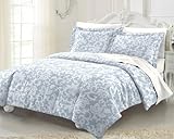 Sunflower Blossom Powder Blue White Cotton Sateen Comforter and Sham Set