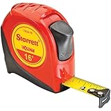 Starrett Exact KTX34-16-N ABS Plastic Case Red Measuring Pocket Tape, English Graduation Style, 16' Length, 0.75" Width, 0.0625mm Graduation Interval